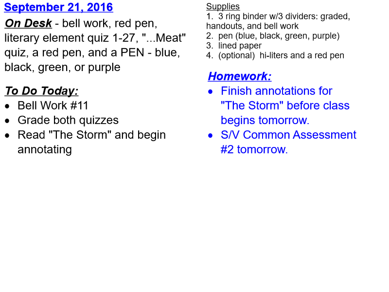 Daily Plan and Homework