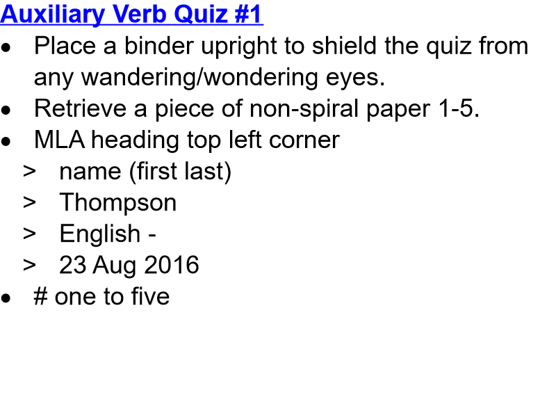 Prep for Aux Verb Quiz #1
